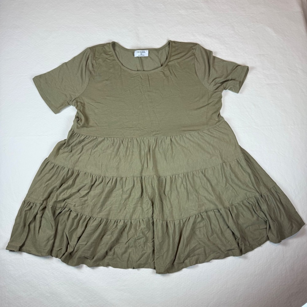 Zenana Women Olive Green Tiered Babydoll Tunic Top  XL